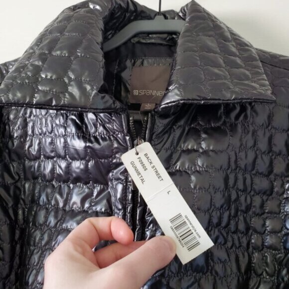 NWT Spanner Gun Metal Sci-Fi Cyberpunk Quilted Moto Zip Metallic Jacket L - Picture 4 of 7